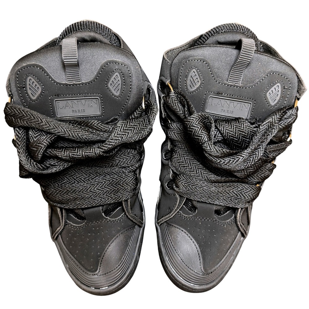 Lanvin Curb Sneakers Triple Black Leather Mesh Skate Shoes US Size 12 Italy Made